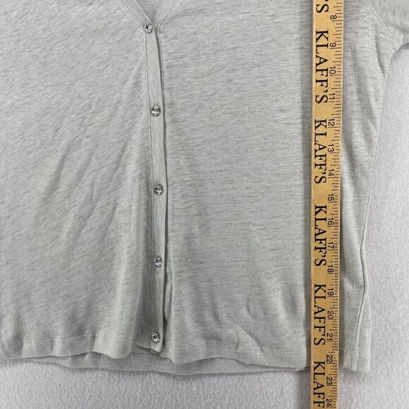 MAJESTIC FILATURES Cardigan 4 L Swarovski Elements Linen Silk Button Front Gray - Picture 12 of 13